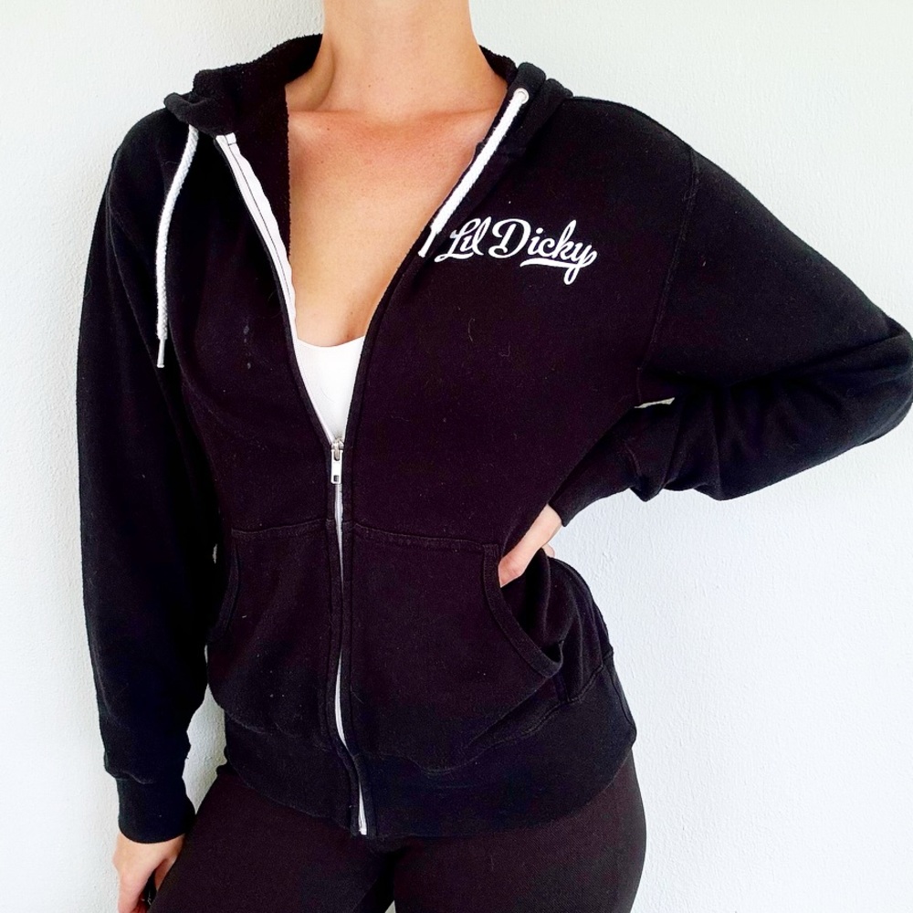 Lil Dicky black fleece lined full zip logo hoodie sweatshirts size small
